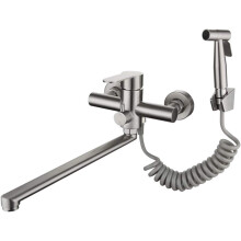 (Silver) Kitchen Wall Mounted Tap 304 Stainless Steel Kitchen Tap with Spray Gun and 2 Water Jet Types for Kitchen Mixer Tap