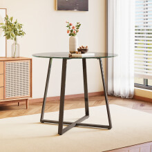 Modern Round Dining Table with Tempered Glass Top