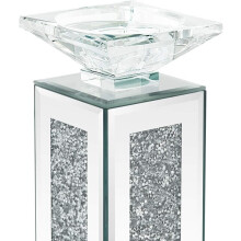 60991027 Silver Crushed Diamond Crystal Pillar Candle Holder – 30 cm, Mirrored Glass, Elegant Centerpiece