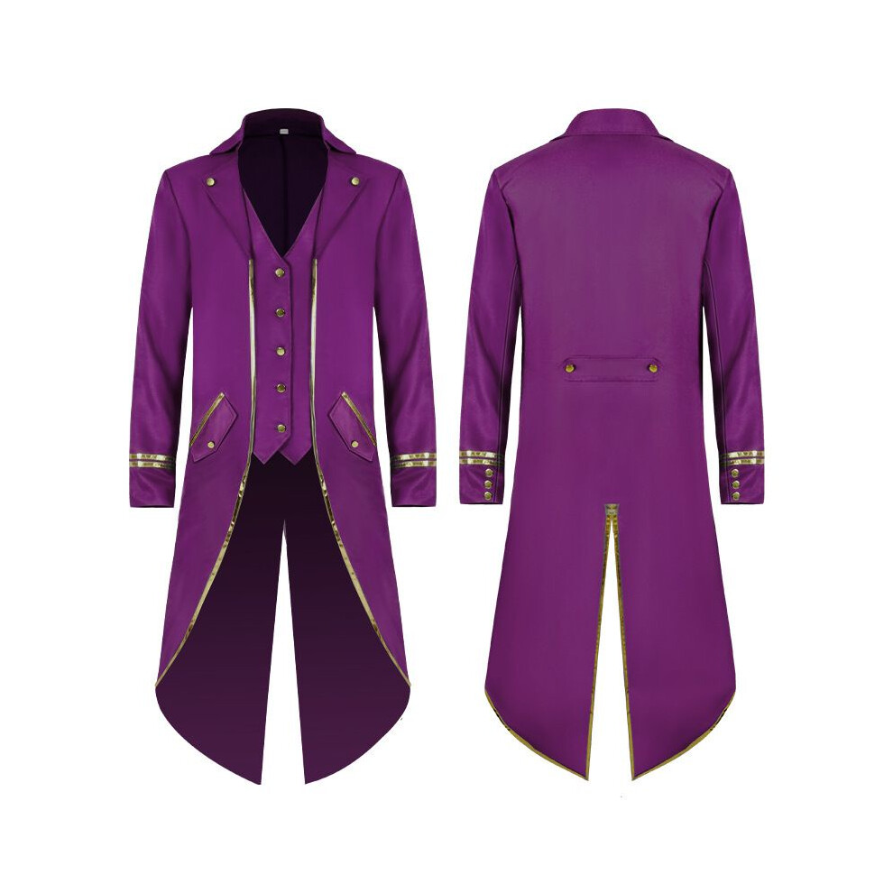 (Purple,2XL)Manteau long steampunk smoking prince médiéval victorien gothique manteau Halloween