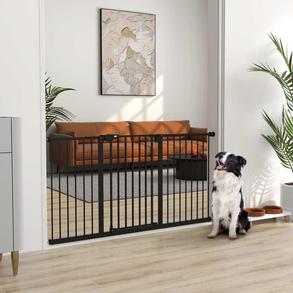PawHut Adjustable Safety Gate w/ 3 Extensions and Four Adjustable Screws, Black