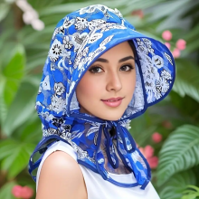 (blauw) Ademende print Bloemen UV-bescherming Zonnehoed Bloementuin werken Zonnebrandcrème Cap Brede
