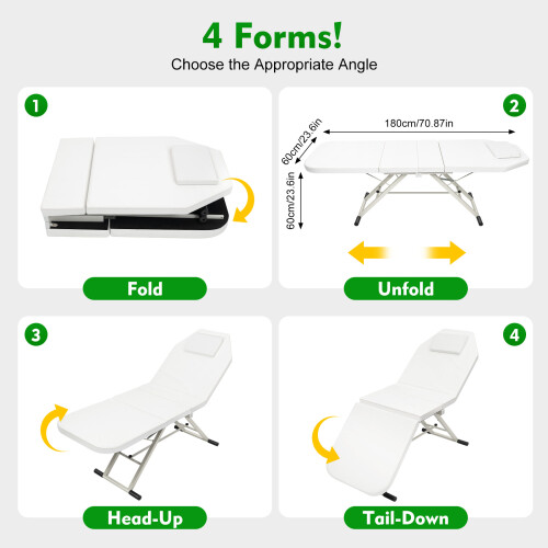 3 Folding Massage Table,Portable,White,Adjustable,Beauty Therapy Bed 1