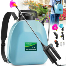12L Battery Powered Knapsack Sprayer, Electric Garden Sprayers Handle with 3 Spraying Force& Battery Indicator, Backpack Sprayer With 5 Nozzles