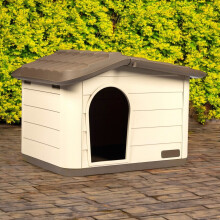 (Cappuccino, 75x59x55cm ) Plastic Dog House Pet Kennel Shelter for Small Medium Size Dogs Indoor Outdoor
