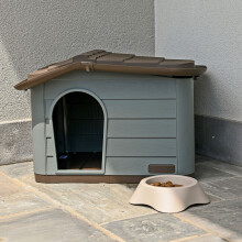 (Brown/Green, 60x51x41cm) Plastic Dog House Pet Kennel Shelter for Small Medium Size Dogs Indoor Outdoor