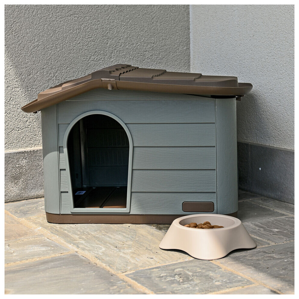 (Brown/Green, 60x51x41cm) Plastic Dog House Pet Kennel Shelter for Small Medium Size Dogs Indoor Outdoor