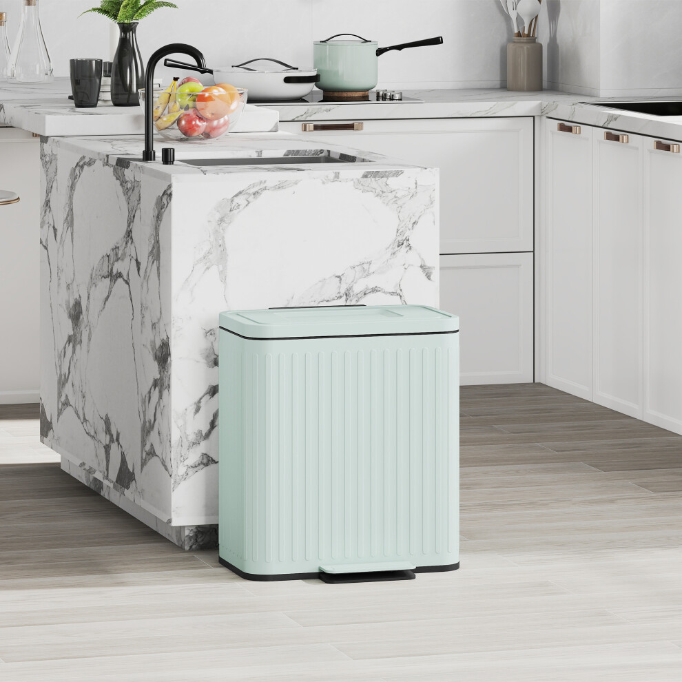 HOMCOM 2 x 20L Double Rubbish Bin, Pedal Bin with Soft-Close Lid, Light Green
