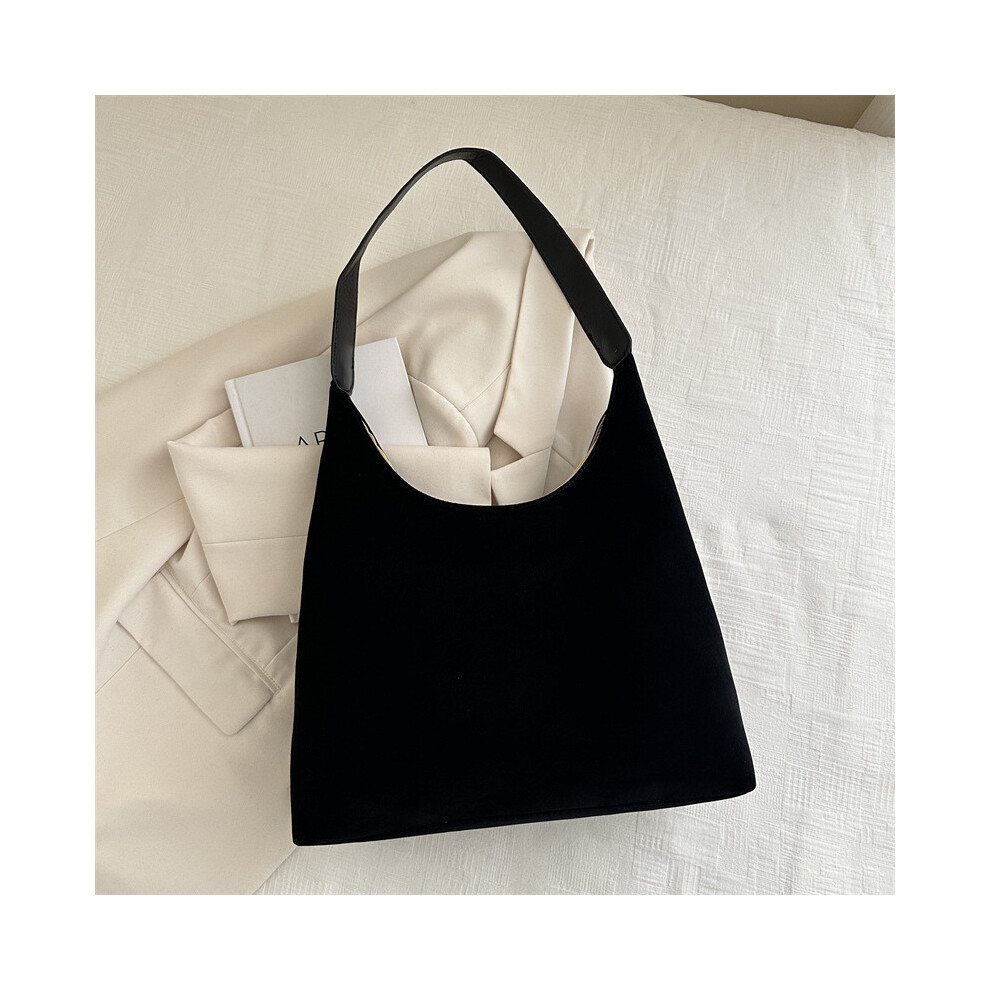 (Black)Sac fourre-tout bandoulière grande capacité d'inspiration vintage tendance avec toile douce matière à utiliser au quotidien