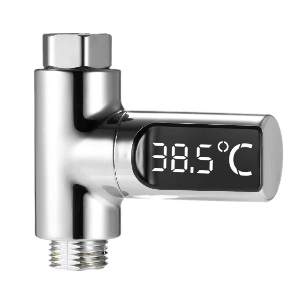 LED Digital Shower Thermometer Self-Generating Real-Time Water Flow Temperature Monitor with 360 Rotating Screen for Kids Elderly Pets