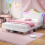 (4ft6 Double) Cream White Upholstered Bed with LED Adjustable Crown Shape Headboard 4