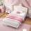 (3ft Single) Cream White Upholstered Bed with LED Adjustable Crown Shape Headboard 3