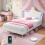 (3ft Single) Cream White Upholstered Bed with LED Adjustable Crown Shape Headboard 1