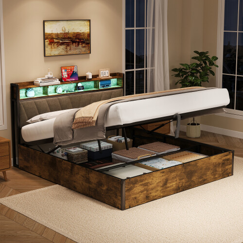 (5ft King Bed) Double Upholstered Bed Frame with Hydraulic Storage 1