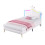 (3ft Single) Cream White Upholstered Bed with LED Adjustable Crown Shape Headboard 9