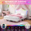 (4ft6 Double) Cream White Upholstered Bed with LED Adjustable Crown Shape Headboard 6