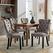 (Grey, 4) Upholstered Velvet Dining Chairs
