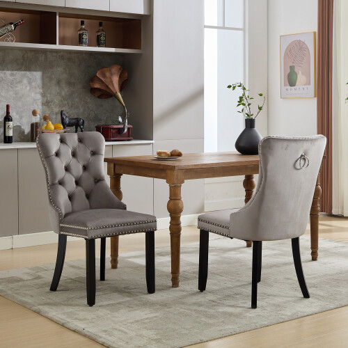(Grey, 2) Upholstered Velvet Dining Chairs