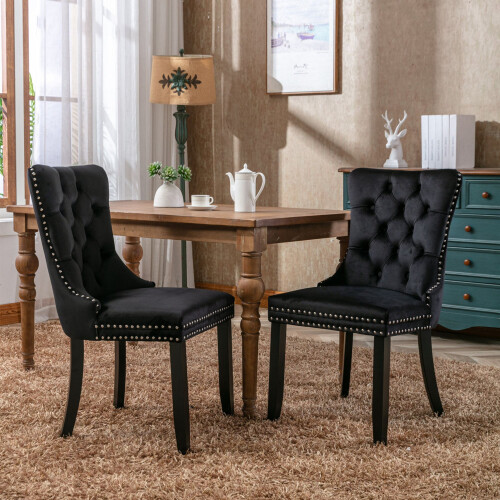 (Black, 2) Upholstered Velvet Dining Chairs