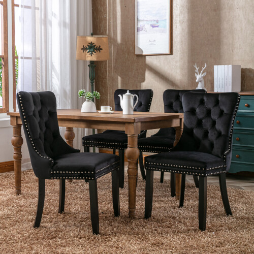 (Black, 4) Upholstered Velvet Dining Chairs 1