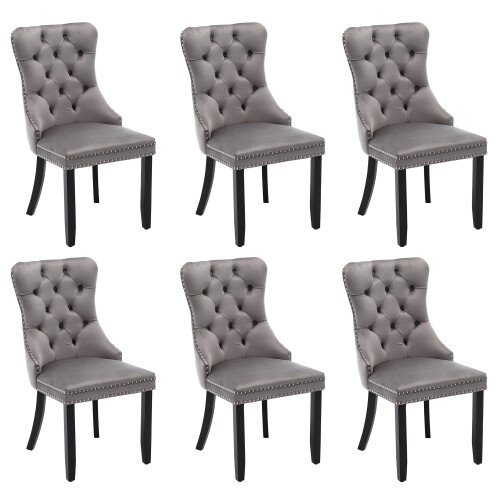 (Grey, 6) Upholstered Velvet Dining Chairs