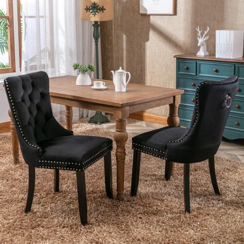 (Black, 2) Upholstered Velvet Dining Chairs 1