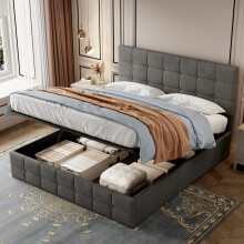 (Grey) 4ft6 Double Upholstered Storage Bed Frame