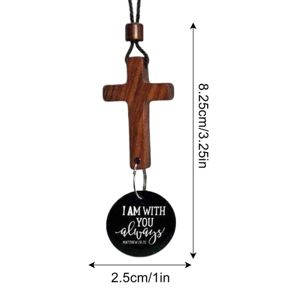 (Black) Wooden Cross Charm For Car Decoration Cross For Rear View Mirror Lightweight Automotive Interior Rearview Religious Decor Black 6281950654541
