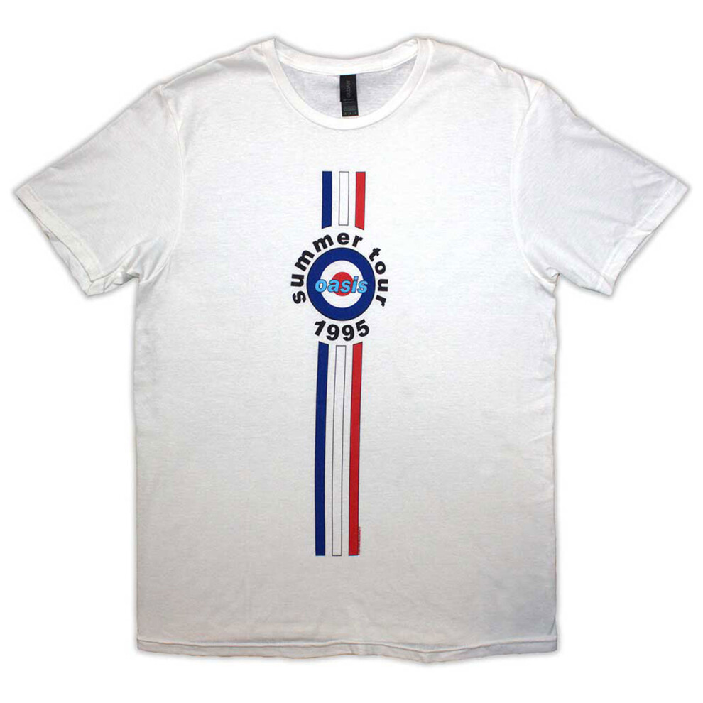 (L, White) Oasis Stripes 95 Band Logo T Shirt
