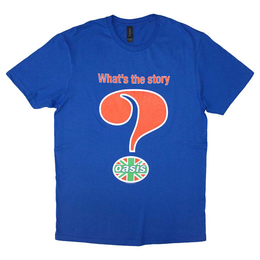 (S, Blue) Oasis Question Mark Band Logo T Shirt