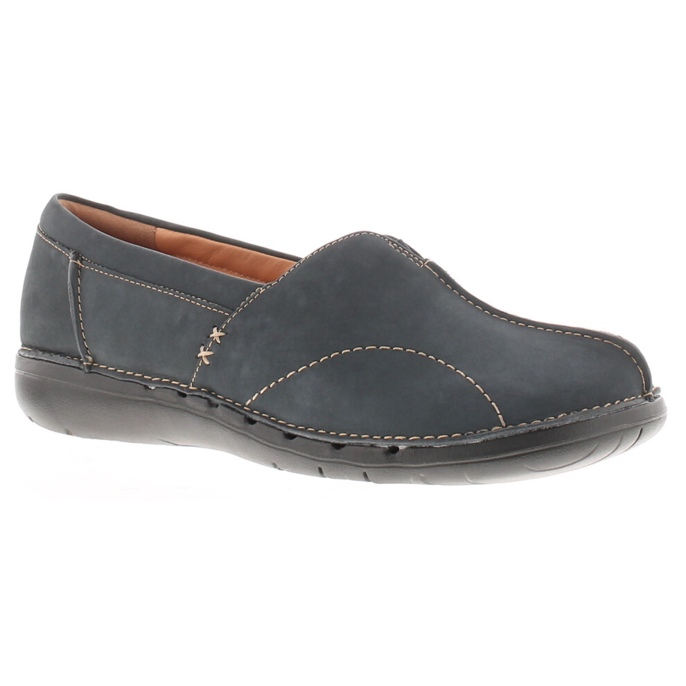 (Navy, 6 (Adults')) Clarks Womens Flat Shoes Unloop Stride Leather Slip On navy UK Size
