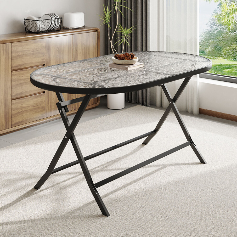 Oval Glass Tabletop Metal Folding Table, 140*80cm