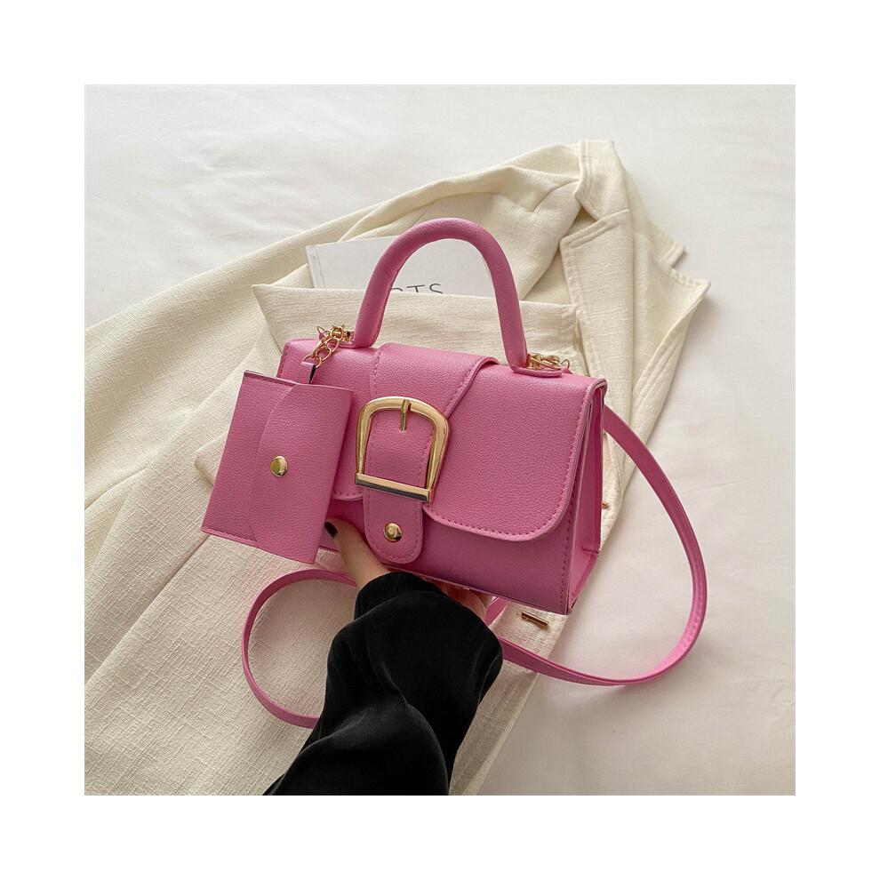 (Pink)Mini sac fourre-tout carré tendance en tissu PU doux à la mode sac à main femme disponible en différentes couleurs