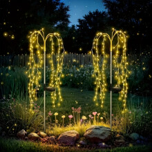 (Warm Color, 200led) Two Sets of Solar Firecracker Lights, Yard Lawn Willow Branches Decorative Lights, Festival Atmosphere Lights, Solar Copper Wire Lights