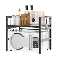 Expandable Microwave Shelf, 2 Tier Microwave oven Rack Stand Storage Holder Kitchen Corner Shelf Desktop Shelf Rack, Bakers Rack with 6 Hooks