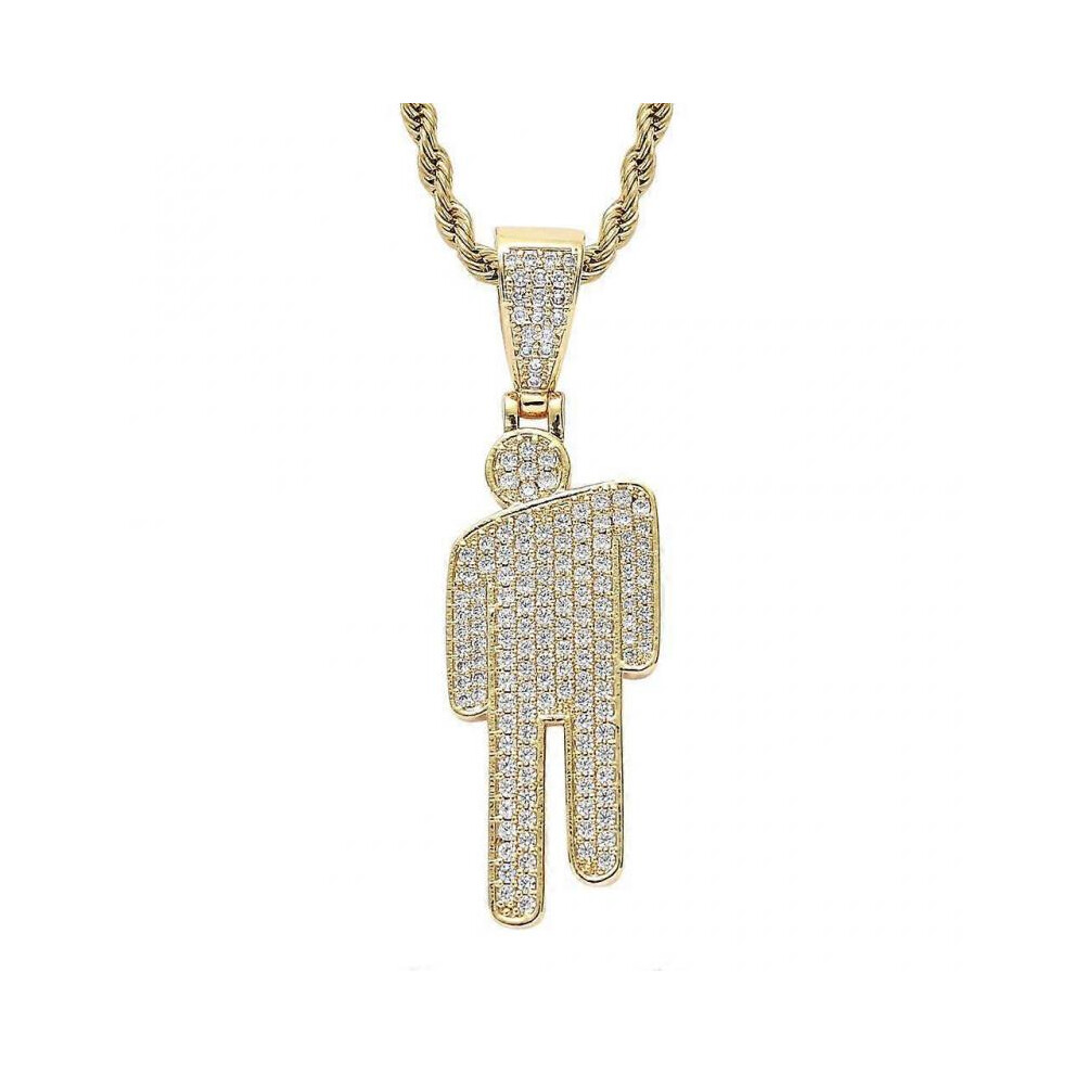 (Gold) Style Necklace Billie Eilish Same Style Head Tilt Pendant Full Zircon Hiphop Hip Hop Necklace Gold