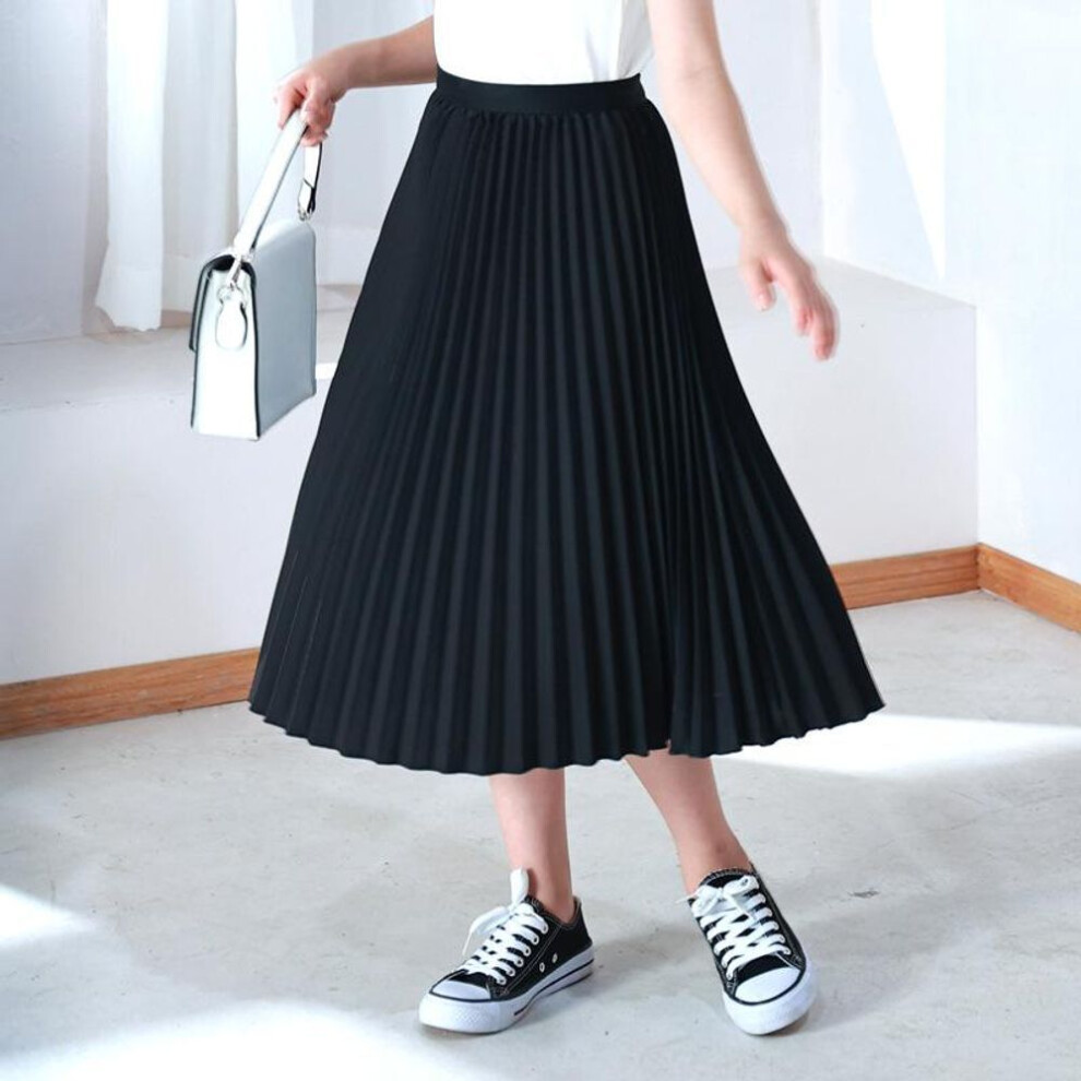(black, 140cm) Summer 2024 Girls Long Pleated Skirt Solid Casual All-match Skirt For Kids 12 13 14 Years Trendy Teens Students Children Skirts