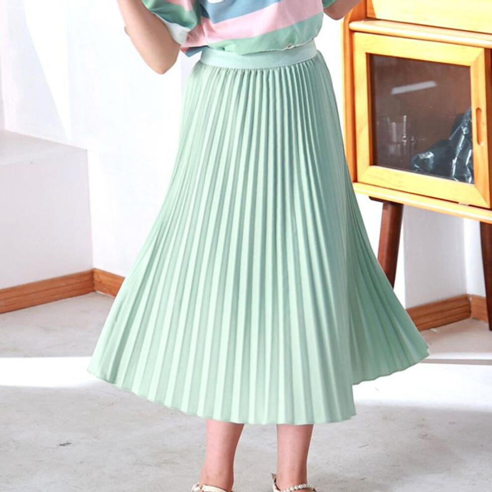 (green, 160cm) Summer 2024 Girls Long Pleated Skirt Solid Casual All-match Skirt For Kids 12 13 14 Years Trendy Teens Students Children Skirts