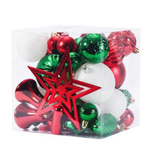 Shatterproof Christmas Ball Ornaments Set Gift Package for Christmas Tree Decoration (45 Pcs) Red Green White BJT328