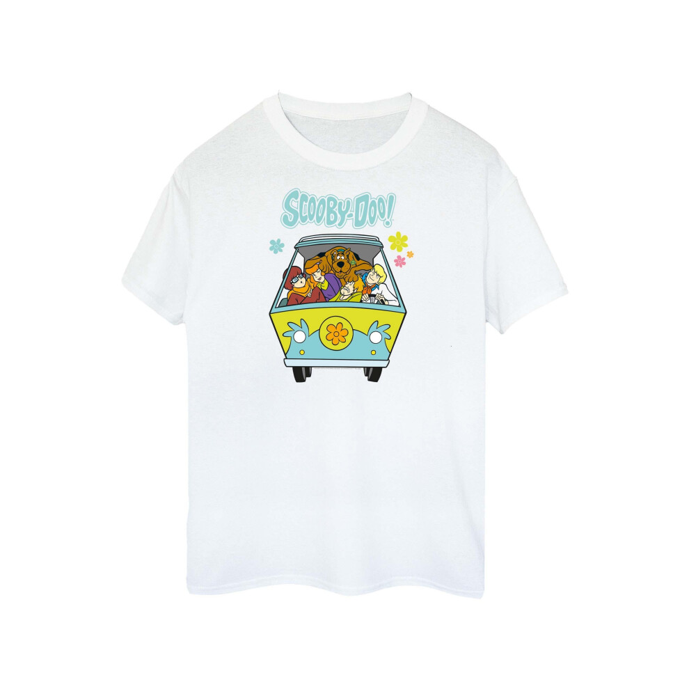 (4XL, White) Scooby Doo Womens/Ladies Mystery Machine Group Cotton Boyfriend T-Shirt