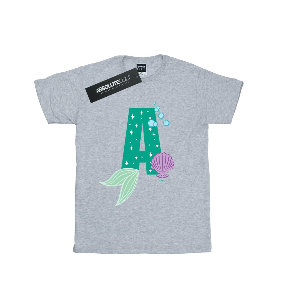 (3XL, Sports Grey) Disney Womens/Ladies Alphabet A Is For Ariel Cotton Boyfriend T-Shirt