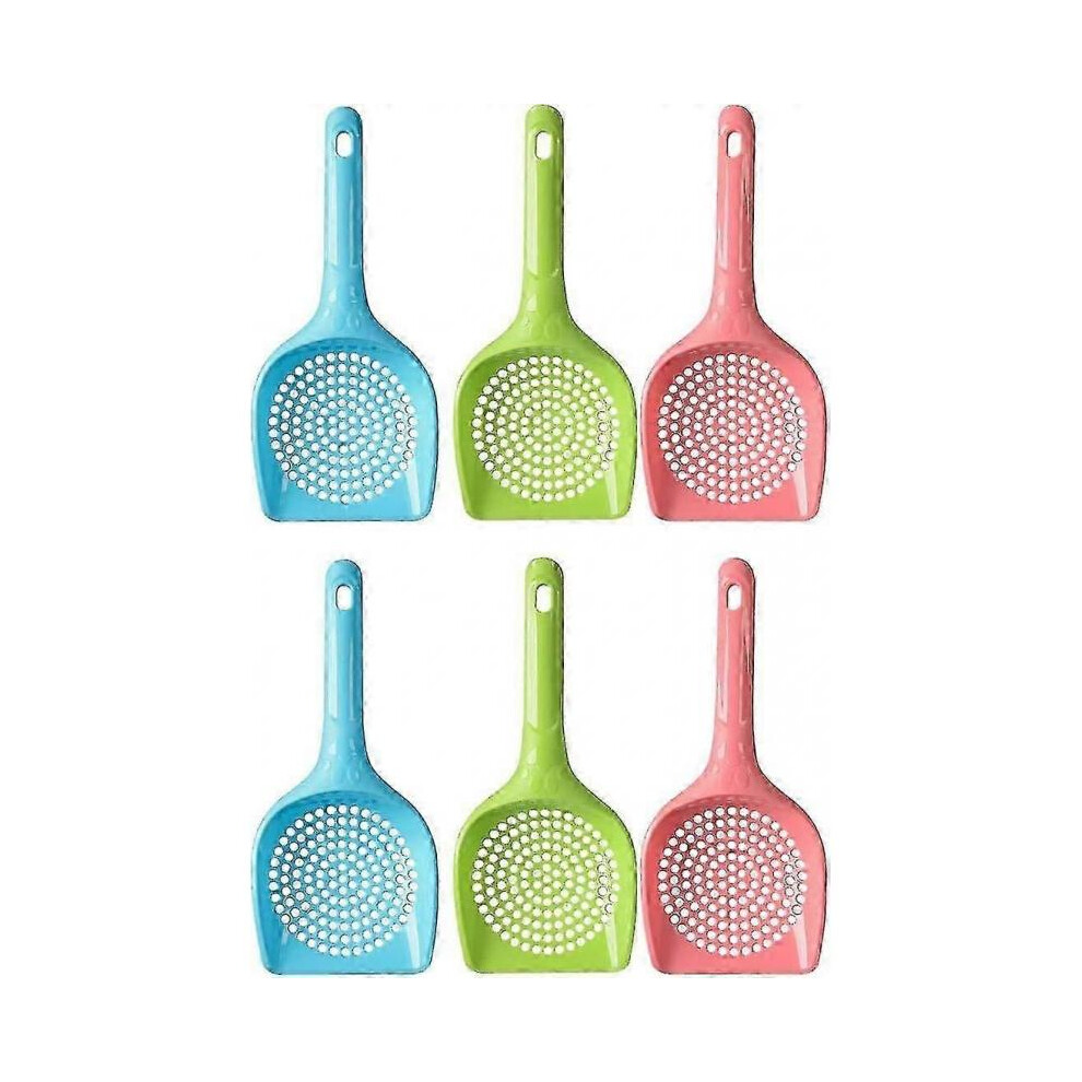 Small Plastic Litter Scoop for Cats, Durable Deep Shovel and Long Handle(6 Pack Random Colors)
