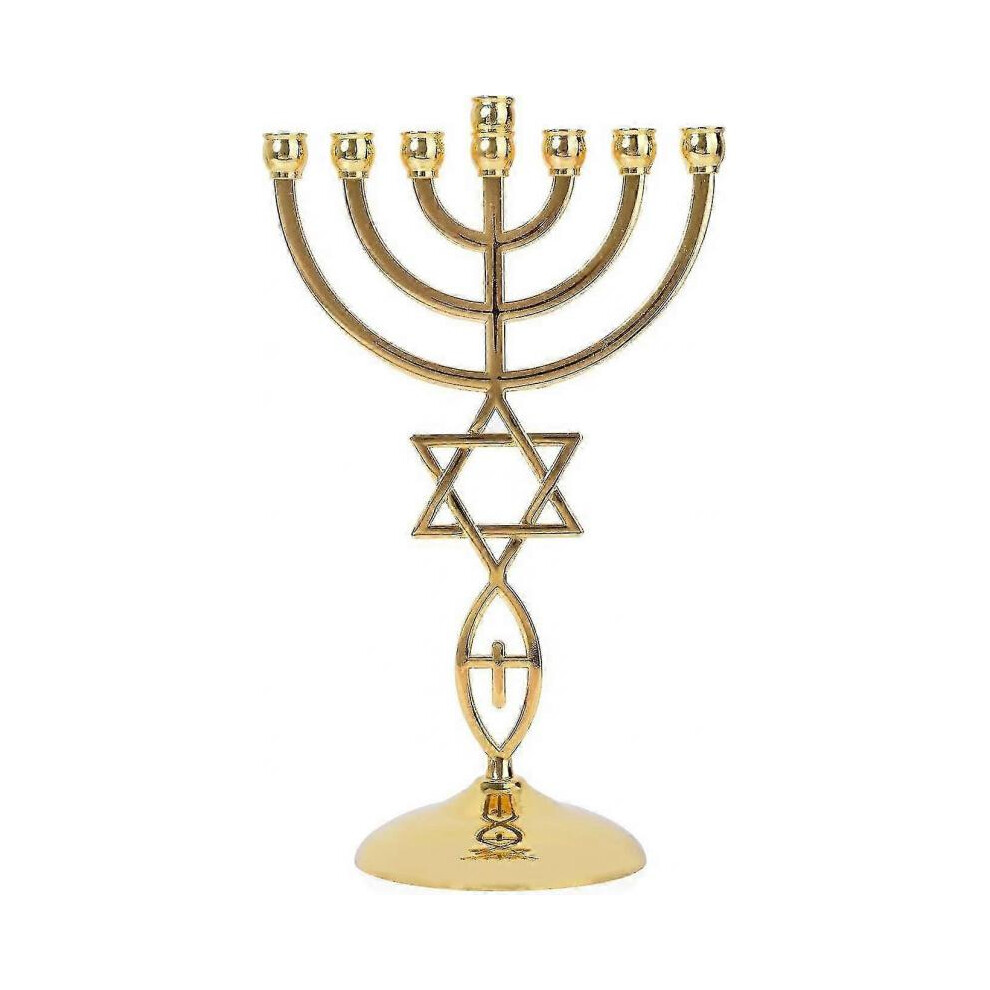 Menorah 7 Branch Gold Plated Star Of David Jewish Candle Holder (21cm Gold)