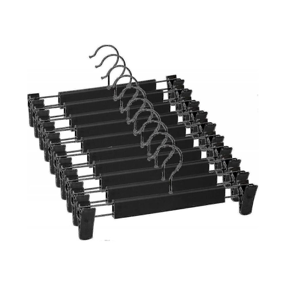Set Of 10 Trousers Hangers, Skirt Holder Hangers, with 2 Non-slip And Adjustable Clips - Black