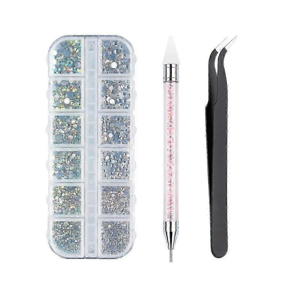 3000pcs Rhinestones 6 Sizes Flat Back Gems,ab+clear Rhinestones Nail