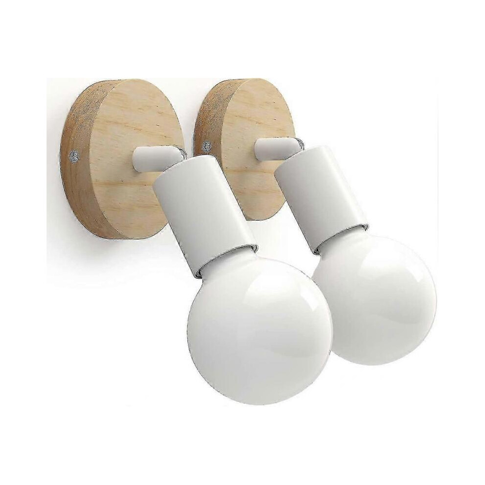 Vintage Wooden Indoor Wall Light 180 Rotatable Retro Industrial E27 Wall Lamp Sconces for Bedrooms, Living Rooms, Stairs, Hallway (set Of 2 White) Bet