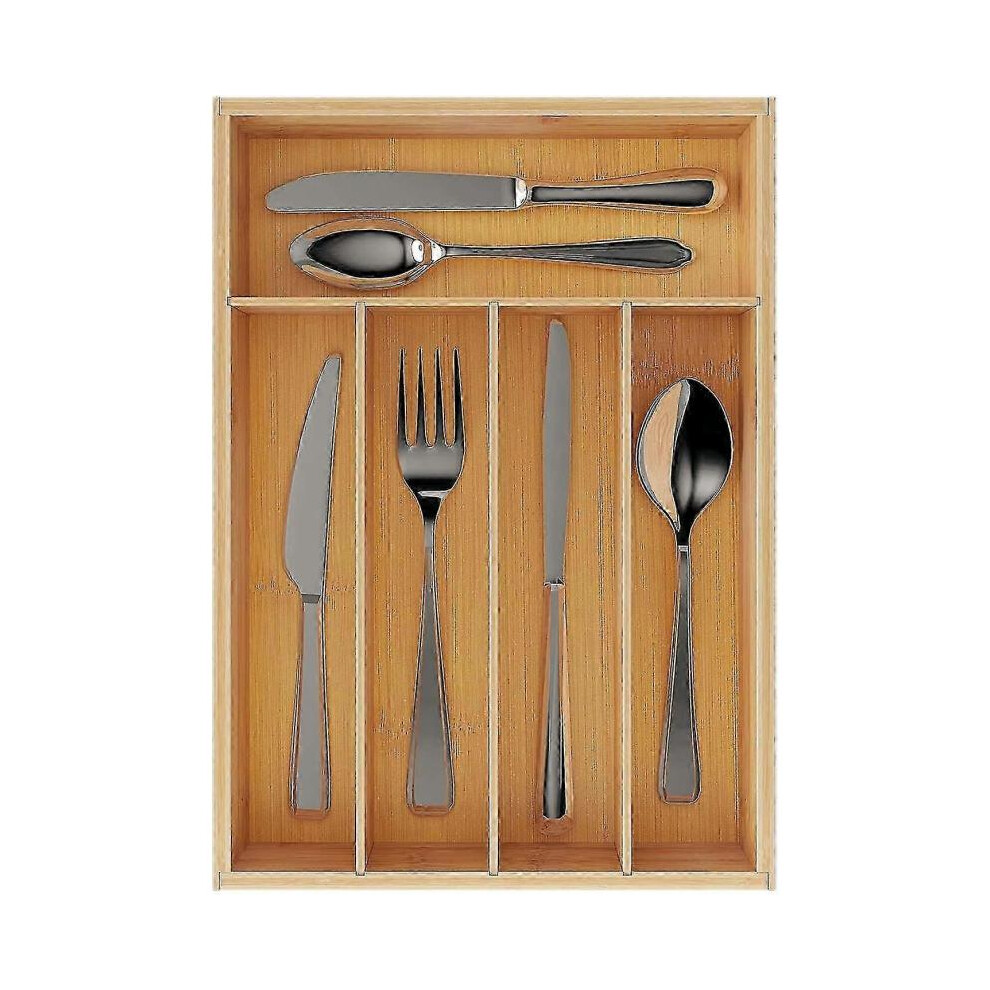 Utensil Drawer Organizer, Cutlery Tray Desk Drawer Organizer Silverware Holder Kitchen Knives Tray Drawer Organizer, 100% Pure Bamboo Cutlery In Natur