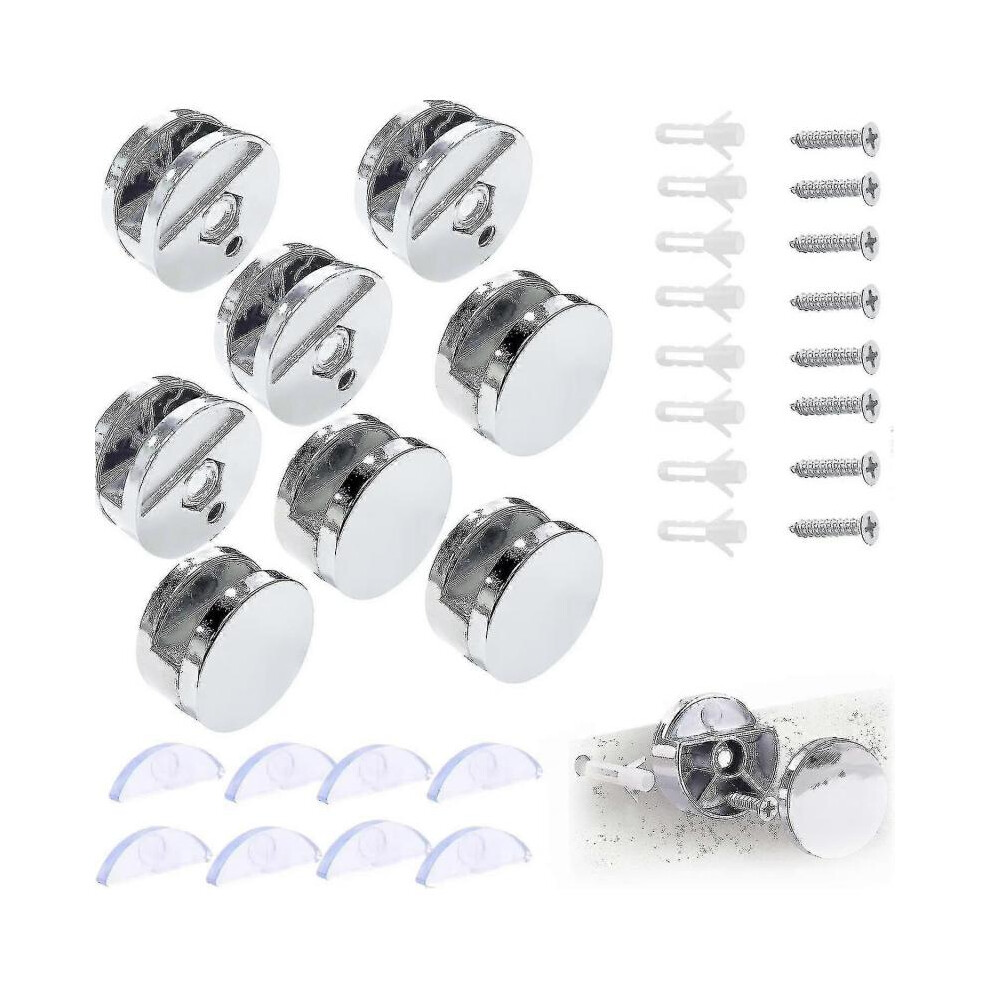 Mirror Wall Mount Bracket,round Mirror Glass Clamp Mirror Holder,for 3-5mm Mirror with Glass Spacer, 8 Pieces