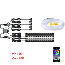 (9IN1 6M APP-USB)6IN1 8M RGB LED Sfeer Auto-interieur Omgevingslicht Glasvezel Strips Licht door App