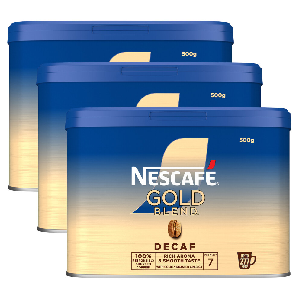 Nescafe Blend Decaff Instant Coffee Granules, 3X500g Gold